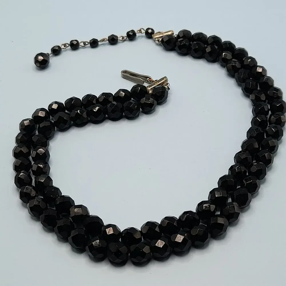 Vintage Black Crystal Double Strand Necklace 16